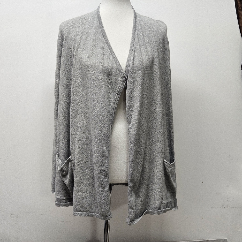 Pure Jill Long Sleeve Cardigan Size S Gray Cotton Cashmere Sweater Pockets Layer
